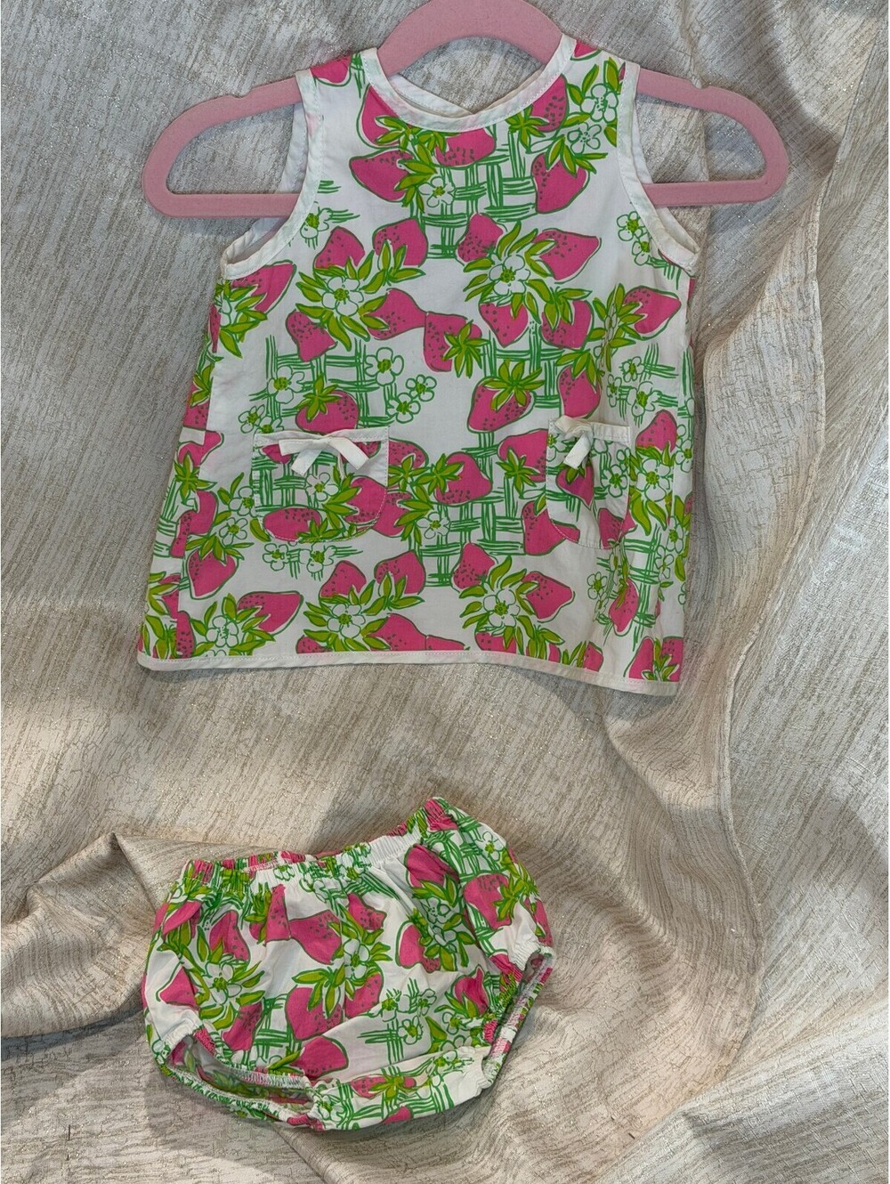 VINTAGE Lilly Pulitzer Baby Dress Creme Fraiche Strawberry 6-12M